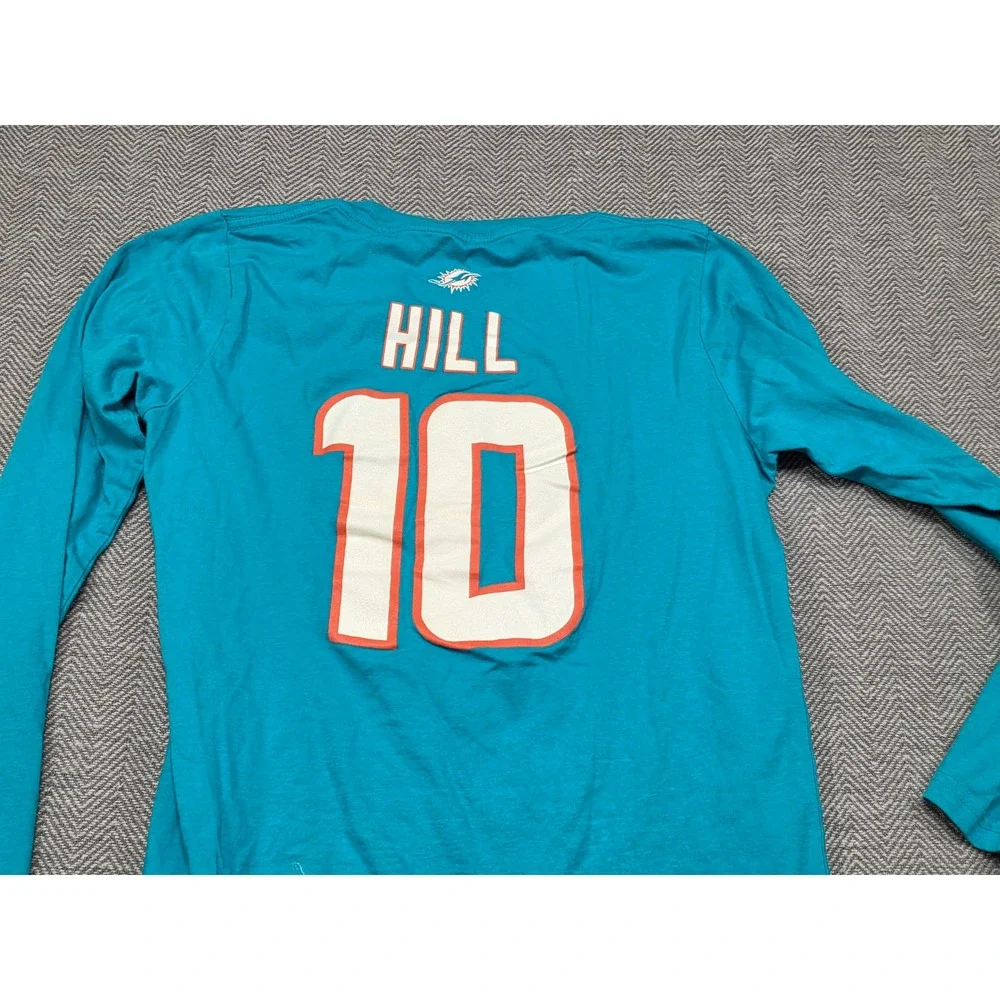 NFL Miami Dolphins Tyreek Hill 10 Youth Large 14/16 Long Sleeve Shirt‎ Aqua Teal